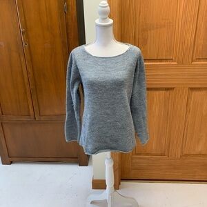 Bianca B Italian wool blend sweater boat neck crochet back large 20in pit grey